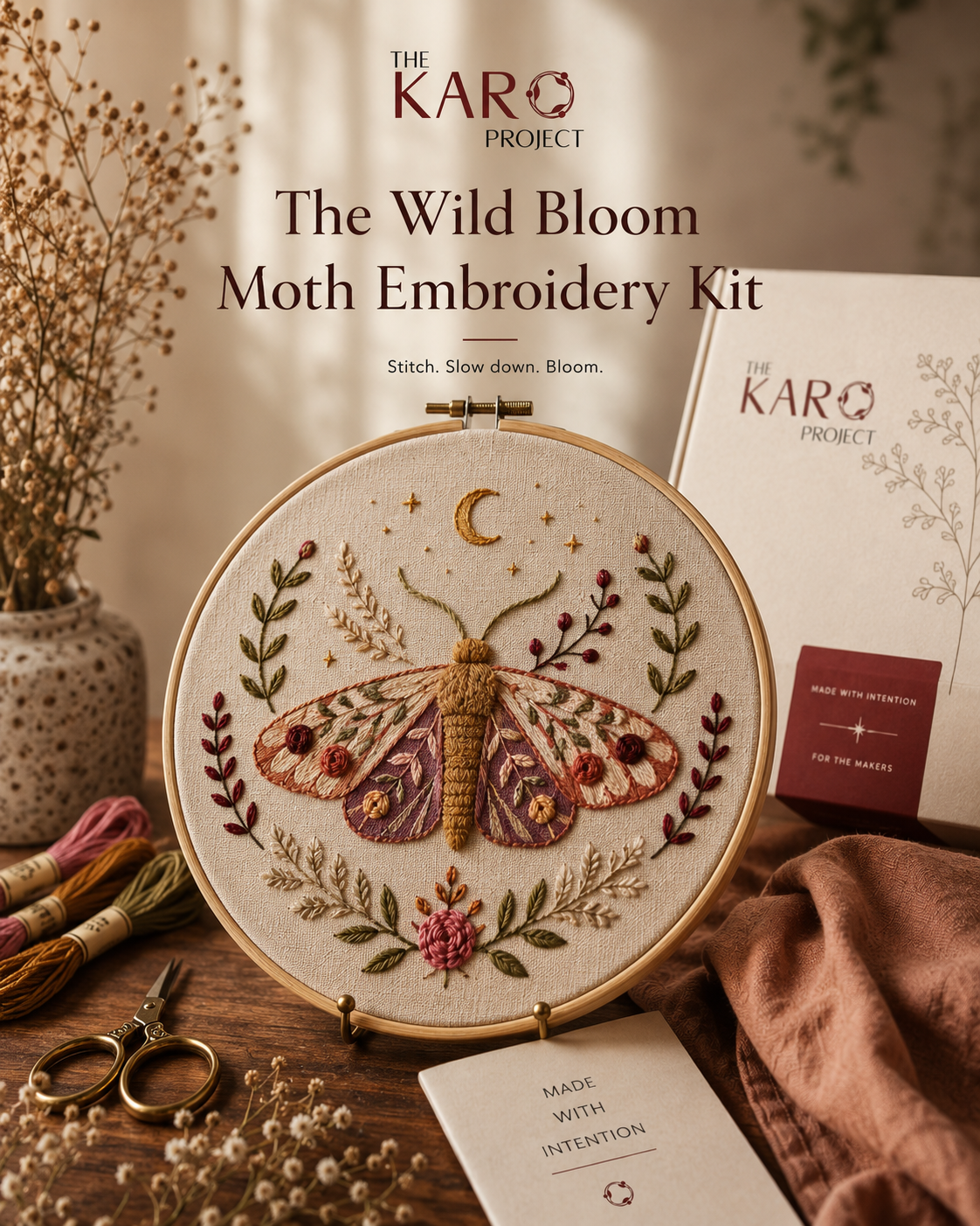 The Wild Bloom Moth Embroidery Kit